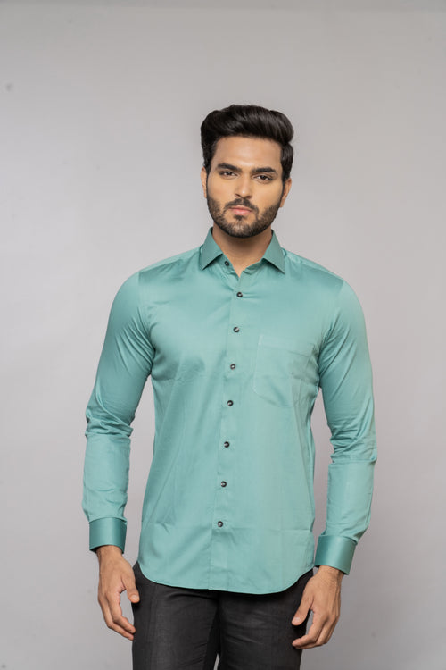 TEAL GREEN SOLID COTTON SHIRT
