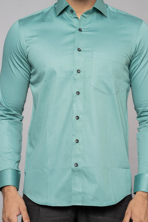 TEAL GREEN SOLID COTTON SHIRT