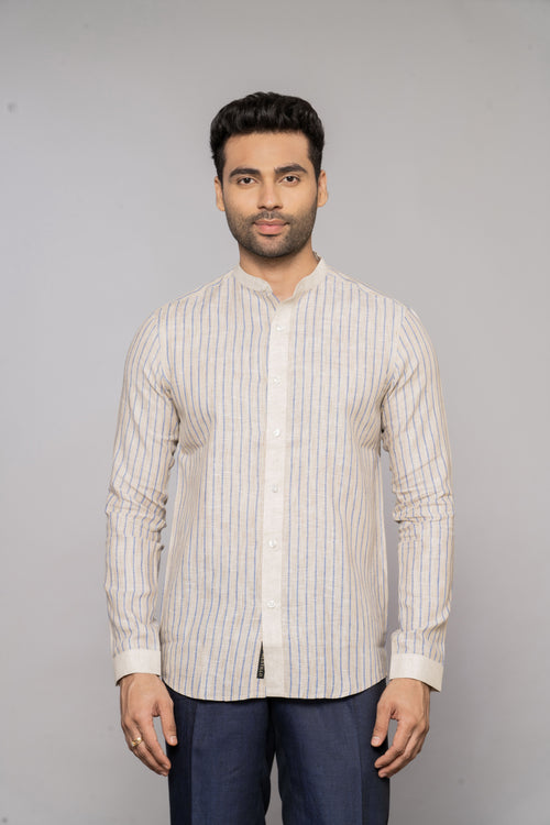 BLUE WITH CLASSIC NATURAL LINING LINEN SHIRT