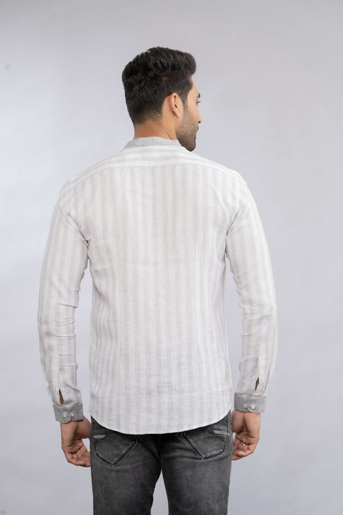 WHITE AND GREY LINING LINEN SHIRT