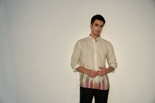IVORY CREAM DOWN TO UP PRINTED 100% LINEN SHIRT
