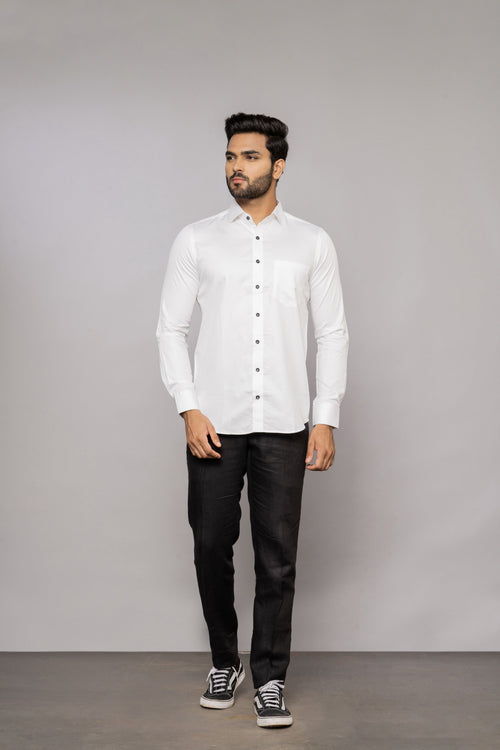 MEN WHITE REGULAR FIT SOLID CASUAL SUSTAINABLE