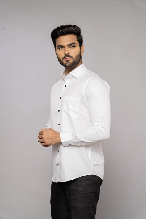 MEN WHITE REGULAR FIT SOLID CASUAL SUSTAINABLE