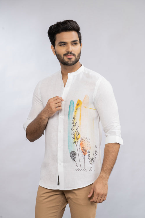 ONE SIDE PRINTED LINEN SHIRT