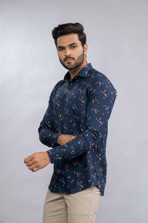 BLUE OFFICIALY PRINTED SHIRT COTTON