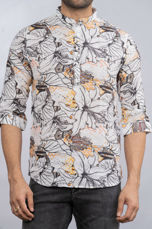 ABSTRACT LINEN PRINTED SHIRT FOR MEN