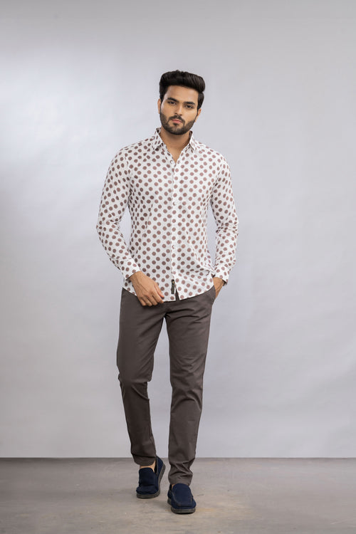 WHITE SPIRAL RED PRINTED LUXURIOUS SHIRT