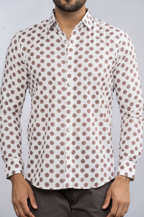WHITE SPIRAL RED PRINTED LUXURIOUS SHIRT